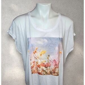 Cato Short Cap Sleeve Wildflower Graphic Tee White Size XL